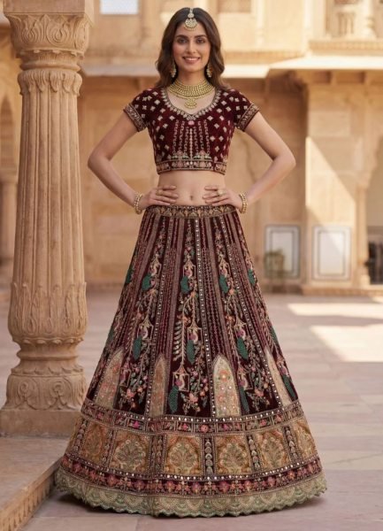 Exceptional Maroon Lehenga with Heavy Dori and Zari Work for Wedding Bridal Lehenga Choli