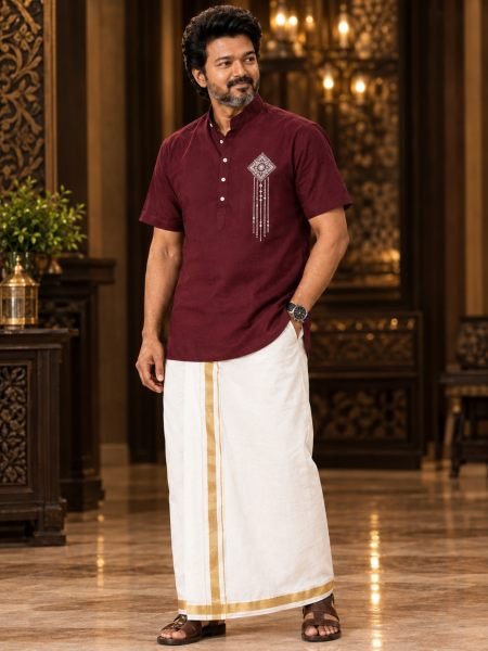 Exceptional Maroon Men   s Traditional Printed Jippa Shirt For Festival 