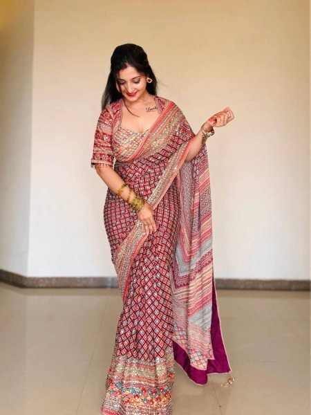 Exceptional Multi Color Chinon Saree with Real Mirror and Zari Work for Wedding Wear  Sarees 