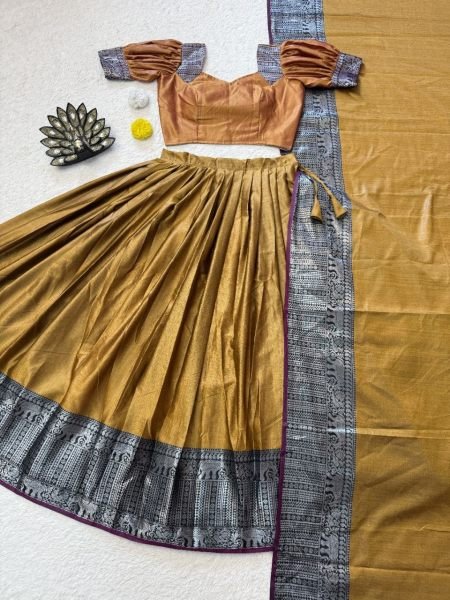 Exceptional Mustard Yellow Women's Premium Silk Woven Lehenga with Designer Blouse Half Saree Lehenga