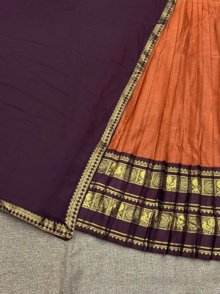Exceptional Orange Brown Traditional Kanchi Cotton Lehenga for Weddings and Cultural Celebrations Half Saree Lehenga