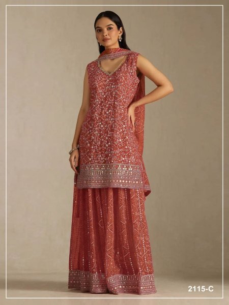 Exceptional Orange Elegant Embroidered Palazzo Suit for Women with Digital Print Design 