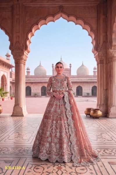 Exceptional Peach Bridal Anarkali Gown with Diamond Embroidery Work Anarakali Gown Wholesale