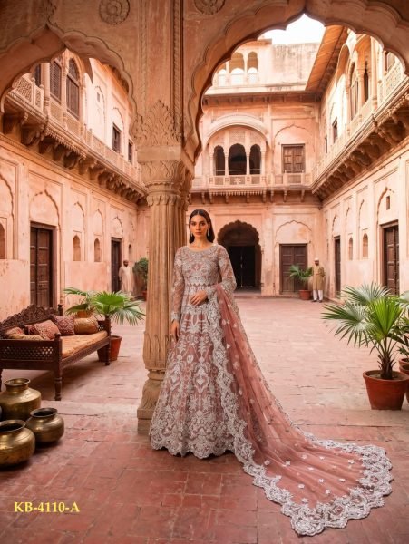 Exceptional Peach Bridal Anarkali Gown with Diamond Embroidery Work Anarakali Gown Wholesale