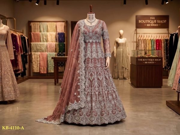 Exceptional Peach Bridal Anarkali Gown with Diamond Embroidery Work Anarakali Gown Wholesale
