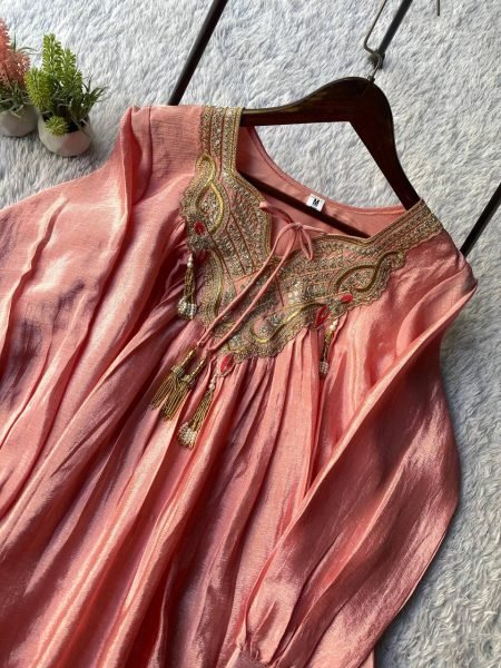 Exceptional Peach Pure Chinon Kurti Sharara Set with Sequin Embroidery Work Ready To Wear Collection