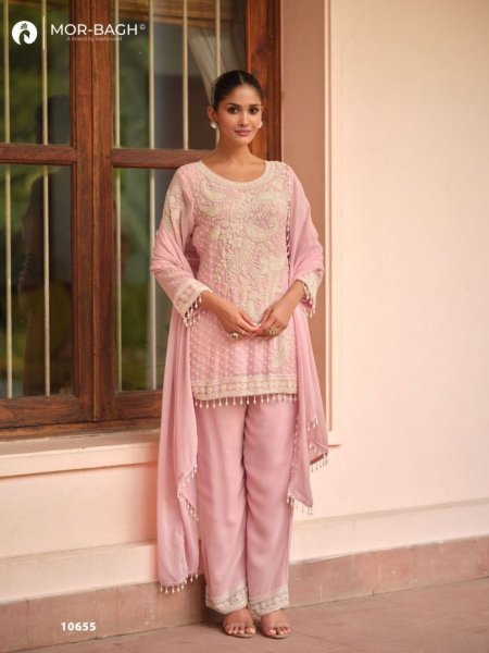 Exceptional Pink Designer Georgette Top Bottom Dupatta Set for Festive Wear Salwar Kameez