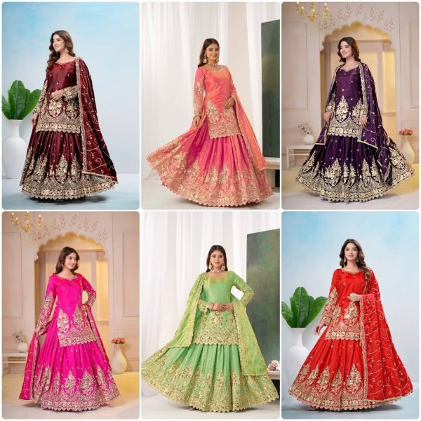 Exceptional Pink Shimmer Silk Top Lehenga Dupatta Set for Women Ready To Wear Collection