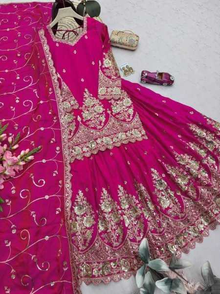 Exceptional Pink Shimmer Silk Top Lehenga Dupatta Set for Women Ready To Wear Collection