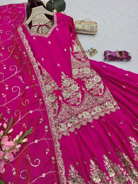 Exceptional Pink Shimmer Silk Top Lehenga Dupatta Set for Women Ready To Wear Collection