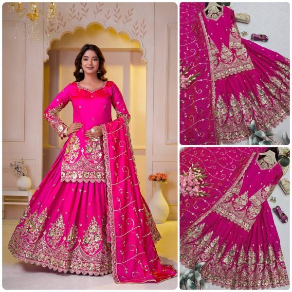 Exceptional Pink Shimmer Silk Top Lehenga Dupatta Set for Women Ready To Wear Collection