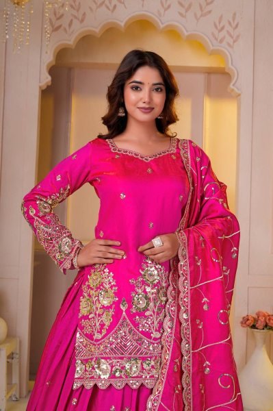 Exceptional Pink Shimmer Silk Top Lehenga Dupatta Set for Women Ready To Wear Collection