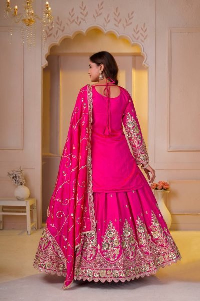Exceptional Pink Shimmer Silk Top Lehenga Dupatta Set for Women Ready To Wear Collection