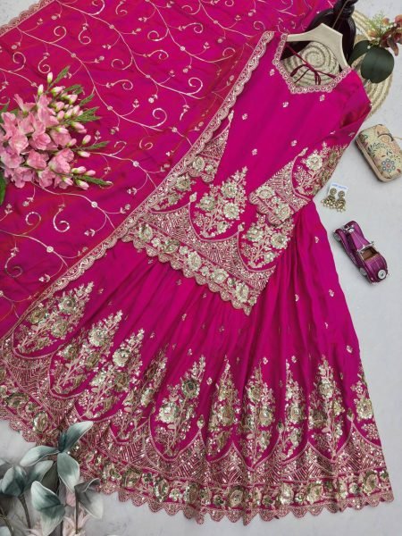 Exceptional Pink Shimmer Silk Top Lehenga Dupatta Set for Women Ready To Wear Collection