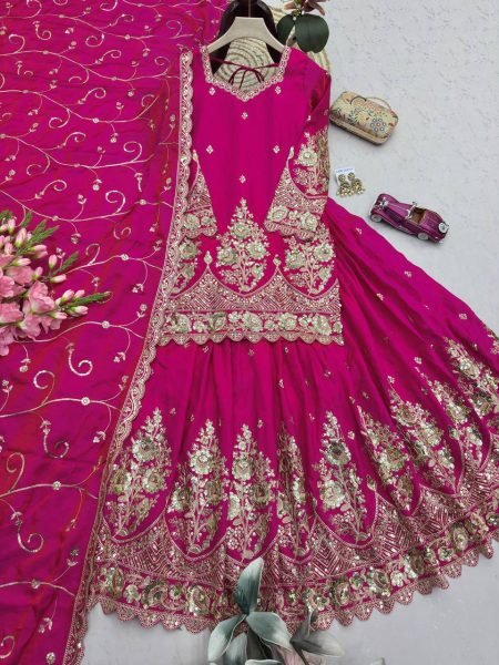 Exceptional Pink Shimmer Silk Top Lehenga Dupatta Set for Women Ready To Wear Collection