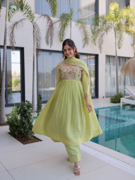 Exceptional Pista Gown Pant Set with Embroidery Work for Women Ready To Wear Suit