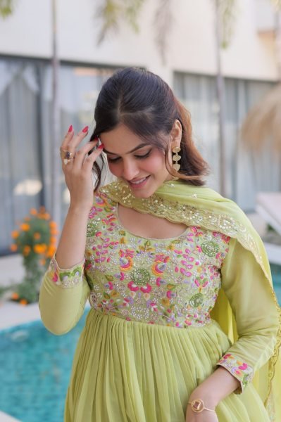 Exceptional Pista Gown Pant Set with Embroidery Work for Women Ready To Wear Collection