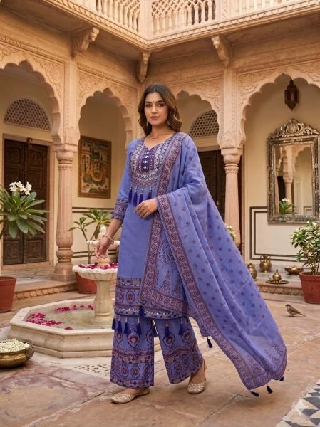 Exceptional Purple Muslin Women's Short Kurti Palazzo Set With Mirror Work At Factory Fresh Collection Ready To Wear Collection