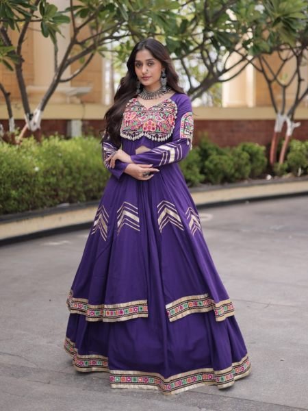 Exceptional Purple Traditional Kora Cotton Lehenga Set with Full Stitched Shrug  Lehenga
