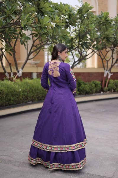 Exceptional Purple Traditional Kora Cotton Lehenga Set with Full Stitched Shrug Navratri Lehnega Choli