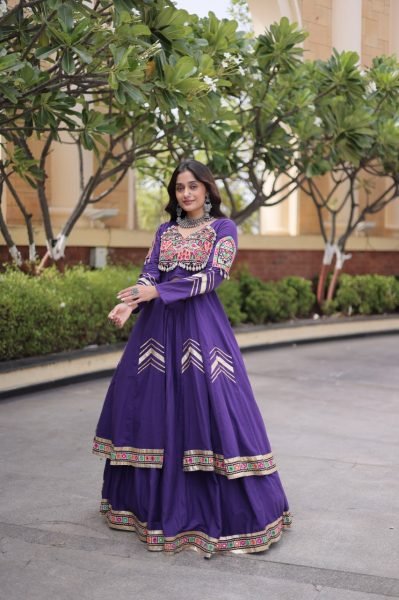 Exceptional Purple Traditional Kora Cotton Lehenga Set with Full Stitched Shrug Navratri Lehnega Choli