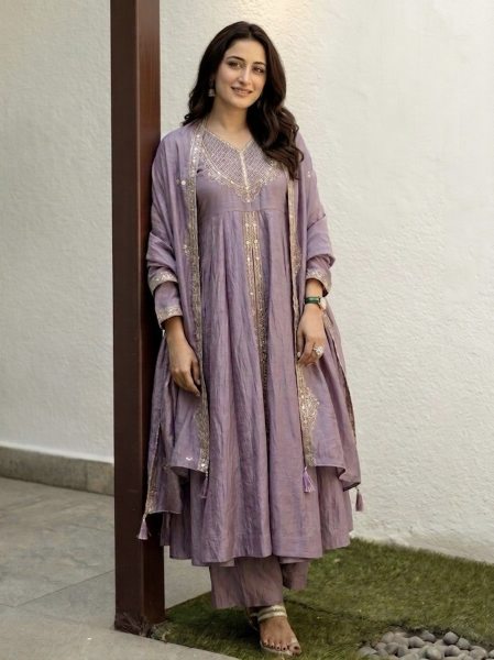 Exceptional Purple Vichitra Silk Embroidered Kurti Pant Set with Fandy Silk Dupatta Embroidery Kurtis 
