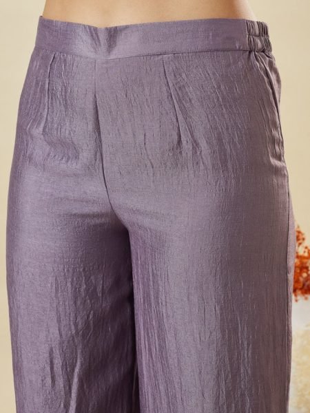 Exceptional Purple Vichitra Silk Embroidered Kurti Pant Set with Fandy Silk Dupatta Embroidery Kurtis 