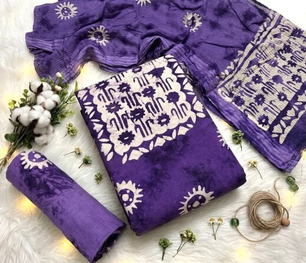 Exceptional Purple Wax Batik Print Dress Material Set for Kurti, Tunic and Casual Wear Color Set Matching Dress Material Wholesale