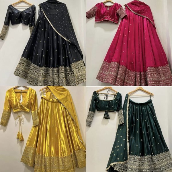 Exceptional Rani Pink Vichitra Silk Lehenga Choli with Sequin   Thread Embroidery Work Designer Lehenga Choli