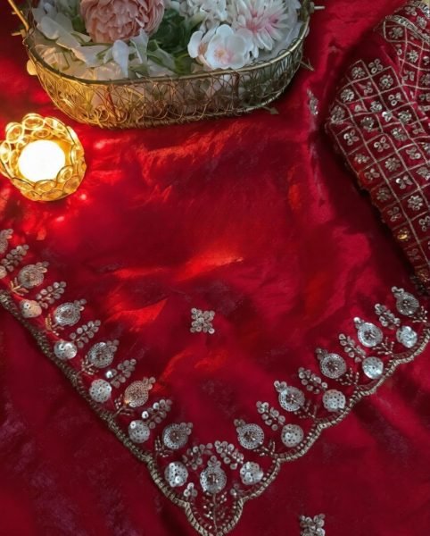 Exceptional Red Women Luxury Saree with Real Beads Embellishment Designer Wedding Sarees Wholesale