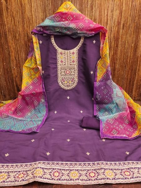 Exceptional Royal Purple Unstitched Pure Roman Silk Salwar Suit Material for Traditional Wear Color Set Matching Dress Material Wholesale