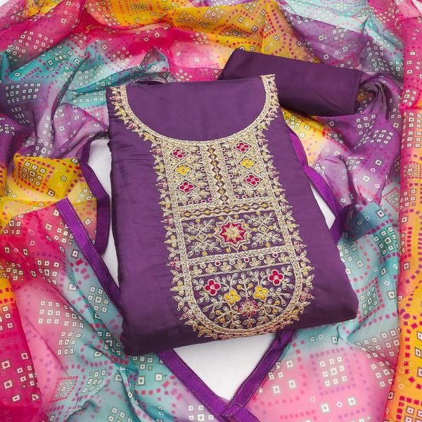 Exceptional Royal Purple Unstitched Pure Roman Silk Salwar Suit Material for Traditional Wear Color Set Matching Dress Material Wholesale