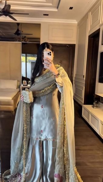 Exceptional Silver Designer Zapan Satin Silk Palazzo Set with Sequins Work for Party Wear Ready To Wear Collection