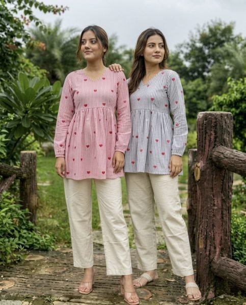 Exceptional Sky Blue Cotton Co Ord Set with Frill Stitch Design at Manufacturer Rate Tunics kurti