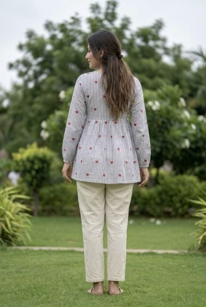 Exceptional Sky Blue Cotton Co Ord Set with Frill Stitch Design at Manufacturer Rate Tunics kurti