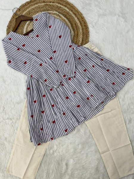 Exceptional Sky Blue Cotton Co Ord Set with Frill Stitch Design at Manufacturer Rate Tunics kurti