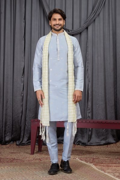 Exceptional Sky Blue Export Quality Designer Kurta Set at Bulk Price Kurta Pajama Wholesale