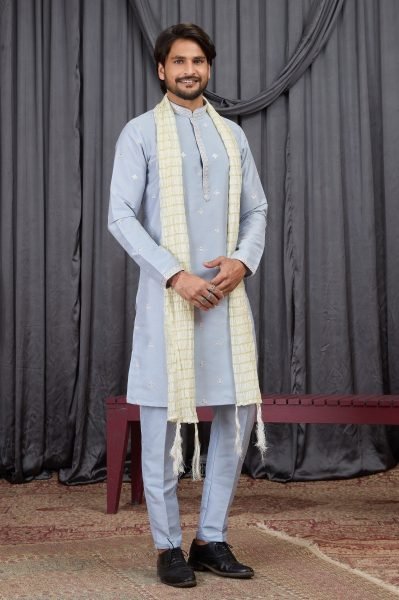Exceptional Sky Blue Export Quality Designer Kurta Set at Bulk Price Kurta Pajama Wholesale