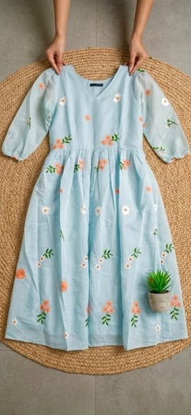 Exceptional Sky Blue Lightweight Cotton Kurti with Lining for Office Wear Western Ladies Top Wholesale