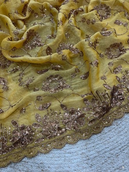 Exceptional Yellow Designer Embroidered Saree with Beads Work for Party Wear at Bulk Rate Silk Sarees Wholesale