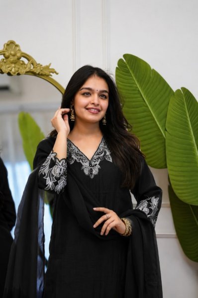 Exclusive Black Boutique Style Vichitra Silk Straight Kurti Set with Embroidery and Solid Palazzo Embroidery Kurtis 