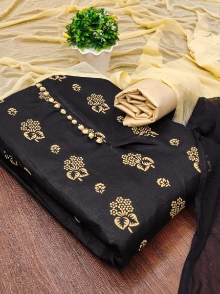 Exclusive Black Color Cotton Slub Print Dress Material Collection  Color Set Matching Dress Material Wholesale