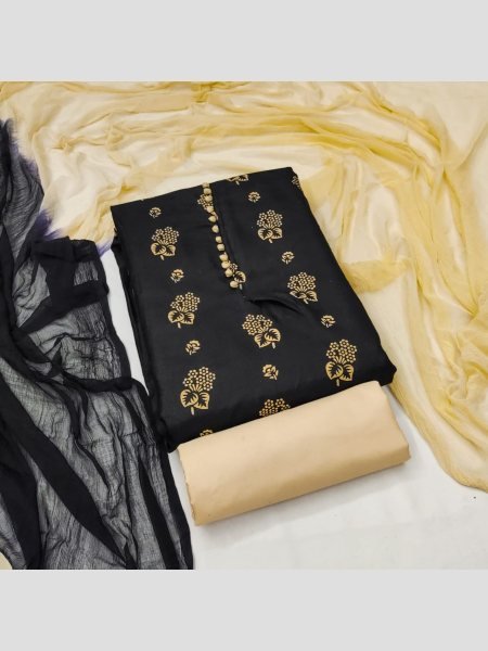 Exclusive Black Color Cotton Slub Print Dress Material Collection  Color Set Matching Dress Material Wholesale