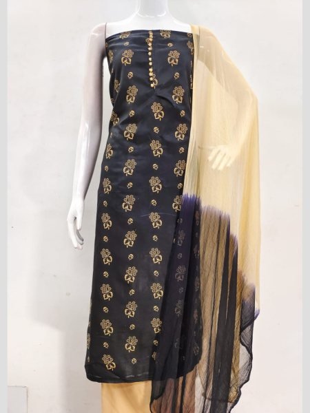Exclusive Black Color Cotton Slub Print Dress Material Collection  Color Set Matching Dress Material Wholesale