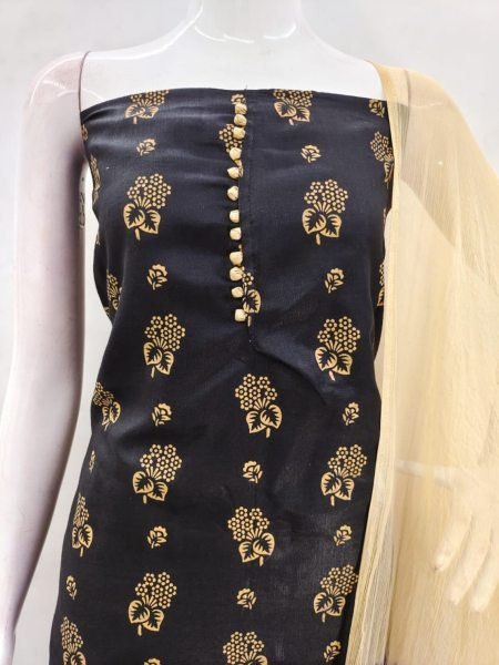 Exclusive Black Color Cotton Slub Print Dress Material Collection  Color Set Matching Dress Material Wholesale