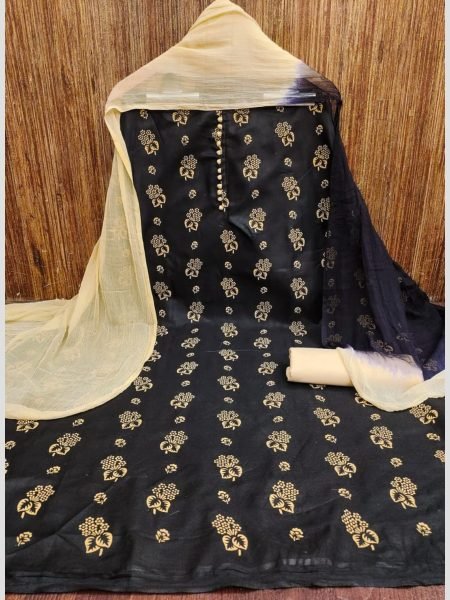 Exclusive Black Color Cotton Slub Print Dress Material Collection  Color Set Matching Dress Material Wholesale