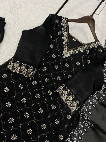 Exclusive Black Fendy Kurti Palazzo Set with Beads And Cutwork Dupatta At Wholesale Rate Ready To Wear Collection