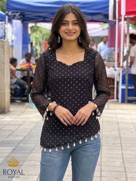 Exclusive Black Georgette Short Kurti For Festival Tunics kurti