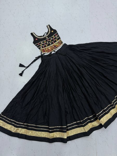 Exclusive Black Kids Pure Cotton Navratri Lehenga Choli with Mirror Handwork Girls Wear