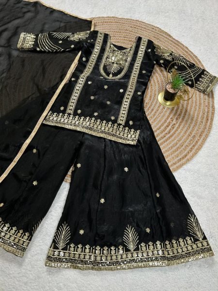 Designer Black Kids Suit Set with Sequins Embroidery for Party Wear Girls Wear